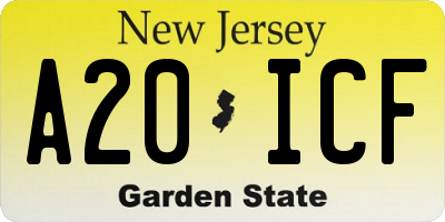 NJ license plate A20ICF