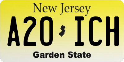 NJ license plate A20ICH