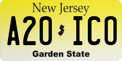NJ license plate A20ICO