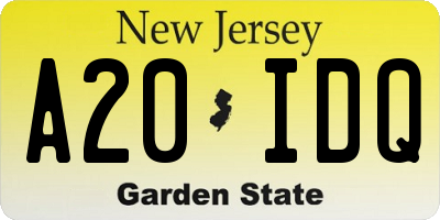 NJ license plate A20IDQ