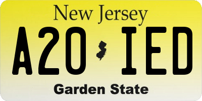 NJ license plate A20IED