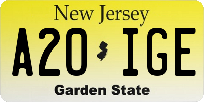 NJ license plate A20IGE