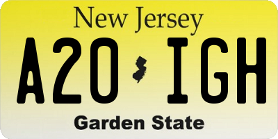 NJ license plate A20IGH