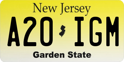 NJ license plate A20IGM