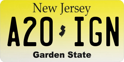 NJ license plate A20IGN