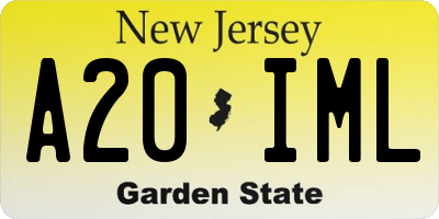 NJ license plate A20IML