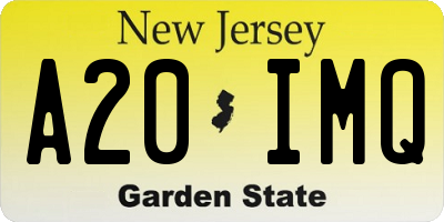 NJ license plate A20IMQ