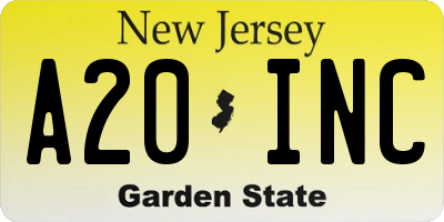 NJ license plate A20INC