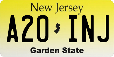 NJ license plate A20INJ