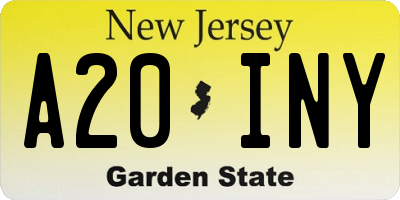 NJ license plate A20INY