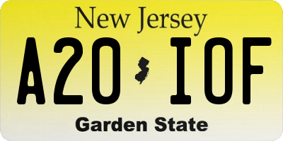 NJ license plate A20IOF