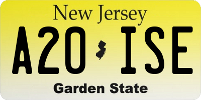 NJ license plate A20ISE