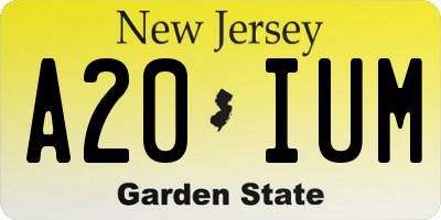 NJ license plate A20IUM