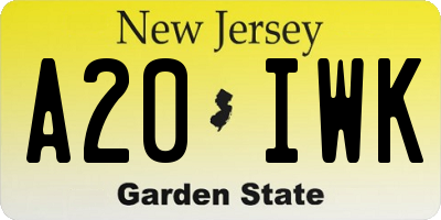 NJ license plate A20IWK