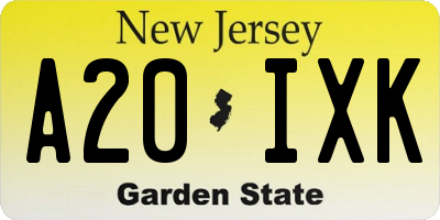 NJ license plate A20IXK