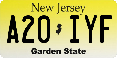 NJ license plate A20IYF