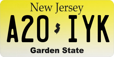 NJ license plate A20IYK