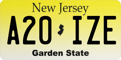 NJ license plate A20IZE