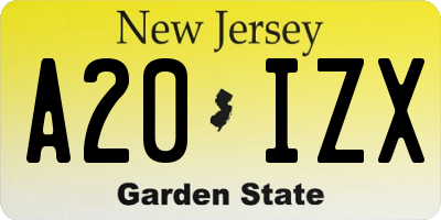 NJ license plate A20IZX