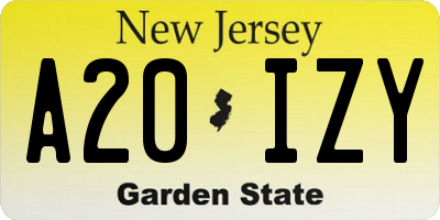 NJ license plate A20IZY