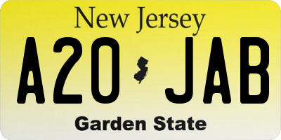 NJ license plate A20JAB