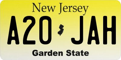 NJ license plate A20JAH