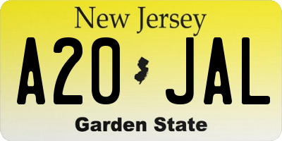 NJ license plate A20JAL