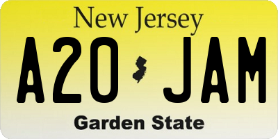 NJ license plate A20JAM