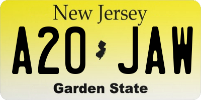 NJ license plate A20JAW