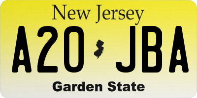 NJ license plate A20JBA