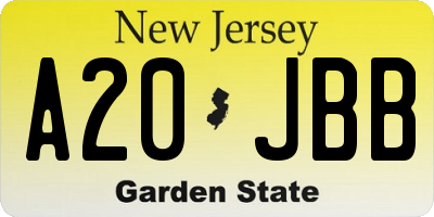 NJ license plate A20JBB