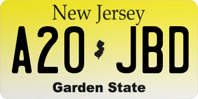 NJ license plate A20JBD