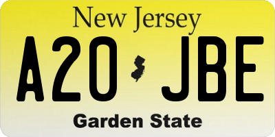 NJ license plate A20JBE