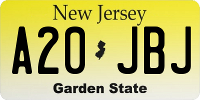 NJ license plate A20JBJ