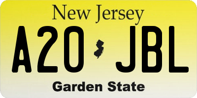 NJ license plate A20JBL