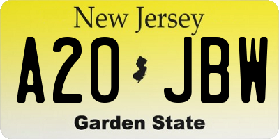 NJ license plate A20JBW