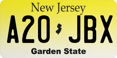 NJ license plate A20JBX