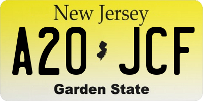 NJ license plate A20JCF