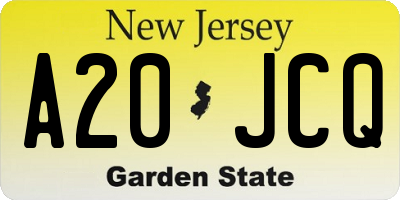 NJ license plate A20JCQ