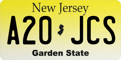 NJ license plate A20JCS