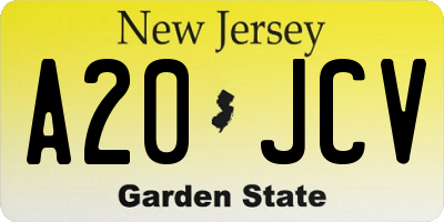 NJ license plate A20JCV