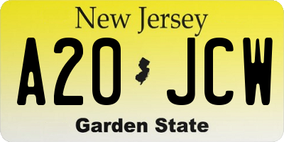 NJ license plate A20JCW