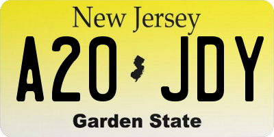 NJ license plate A20JDY