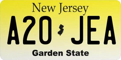 NJ license plate A20JEA