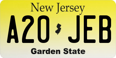 NJ license plate A20JEB