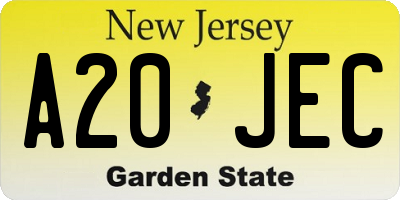 NJ license plate A20JEC