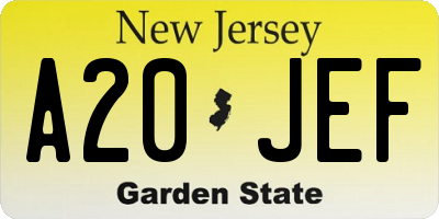 NJ license plate A20JEF