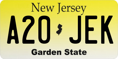 NJ license plate A20JEK