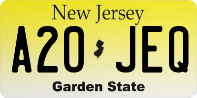 NJ license plate A20JEQ