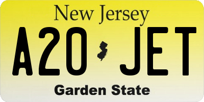 NJ license plate A20JET